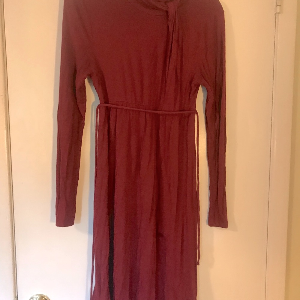 Cranberry red turtleneck maternity dress